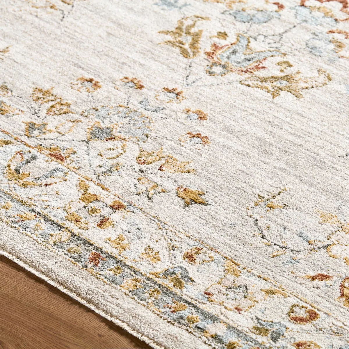 Ellara Medium Floral Patterned Rug - Cream, Polyester