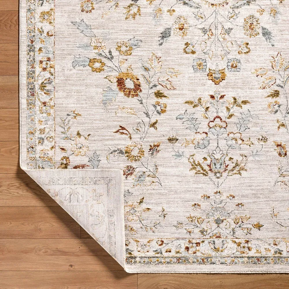 Ellara Small Floral Patterned Rug - Cream, Polyester