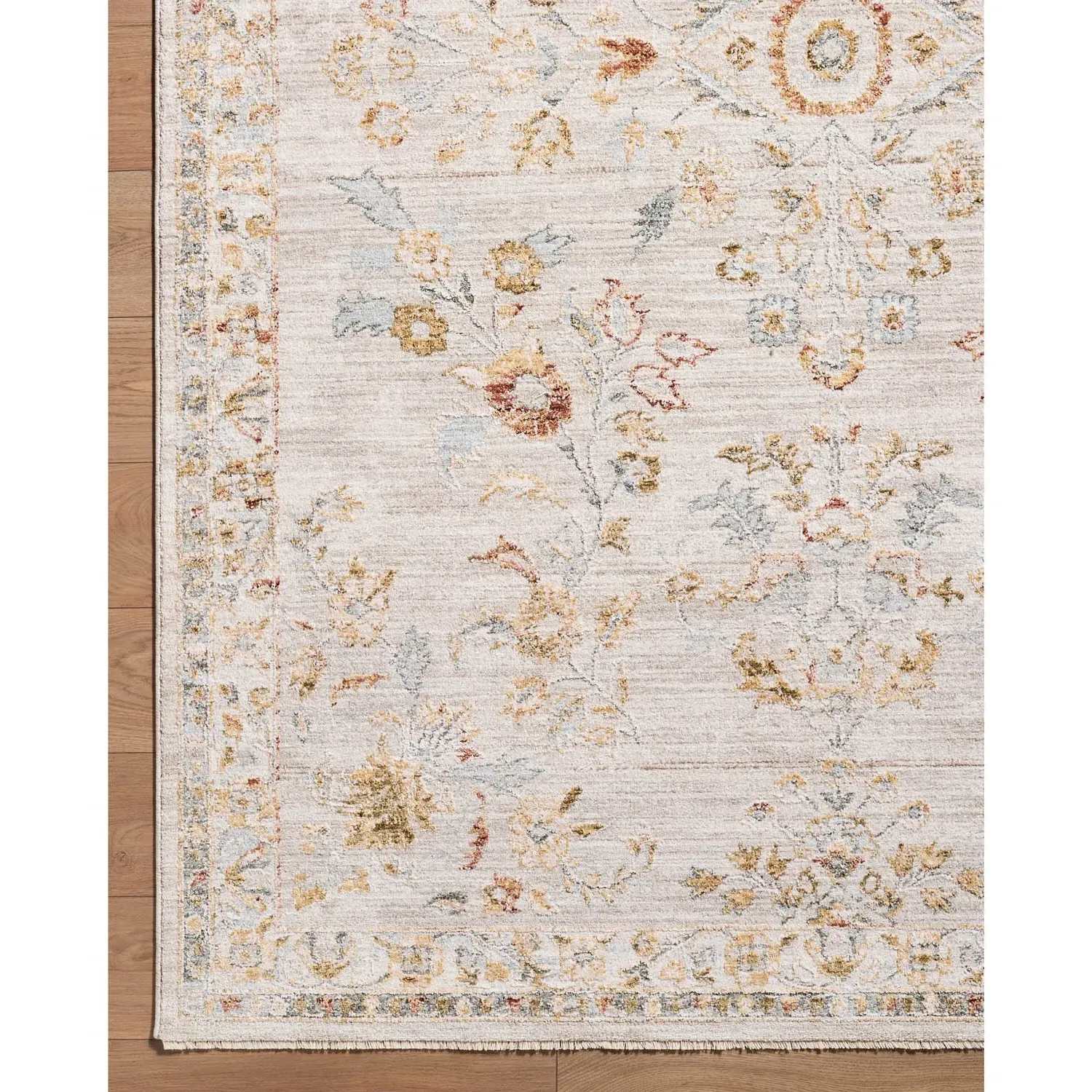 Ellara Small Floral Patterned Rug - Cream, Polyester