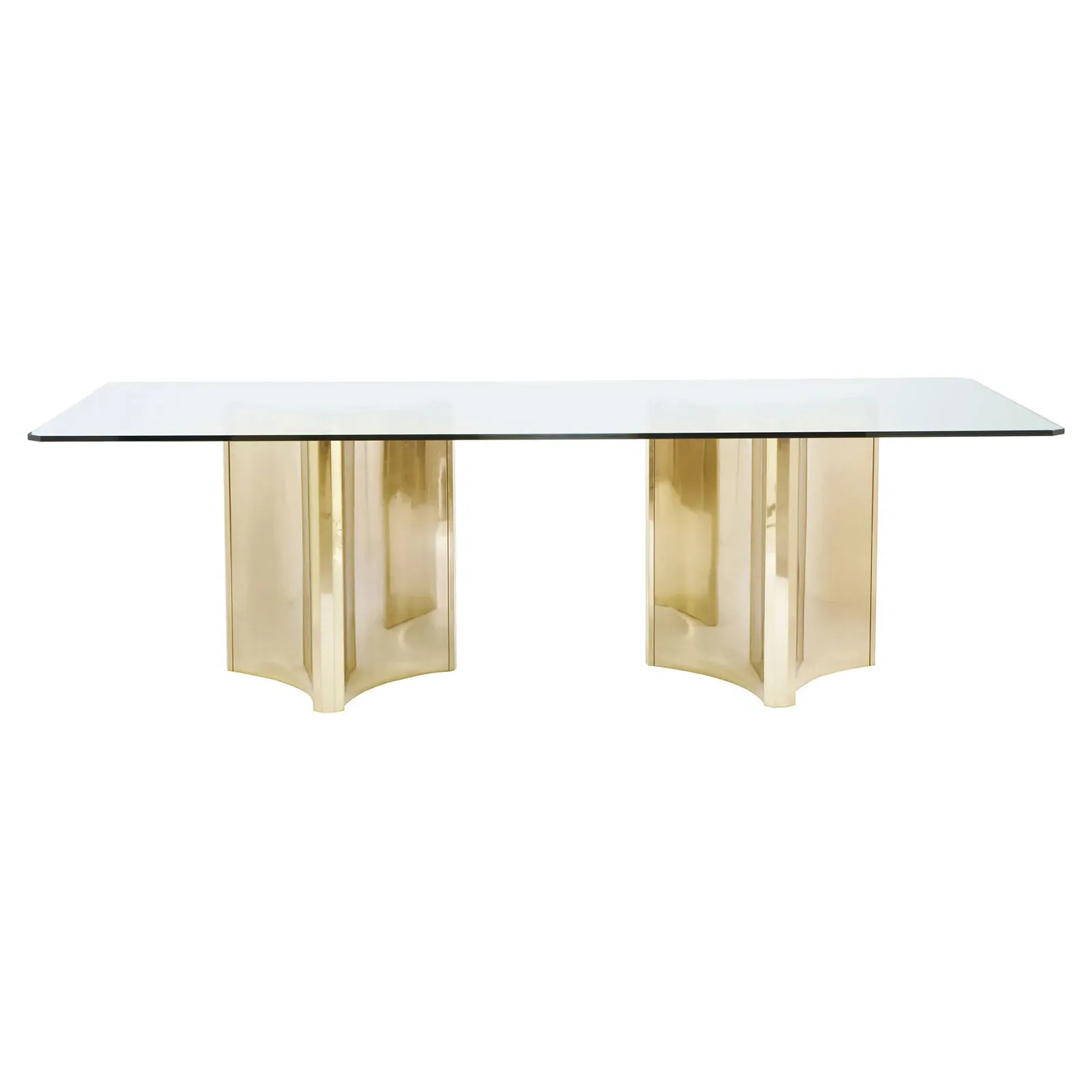 Ellen Pedestal Glass Top Dining Table - Gold, Steel