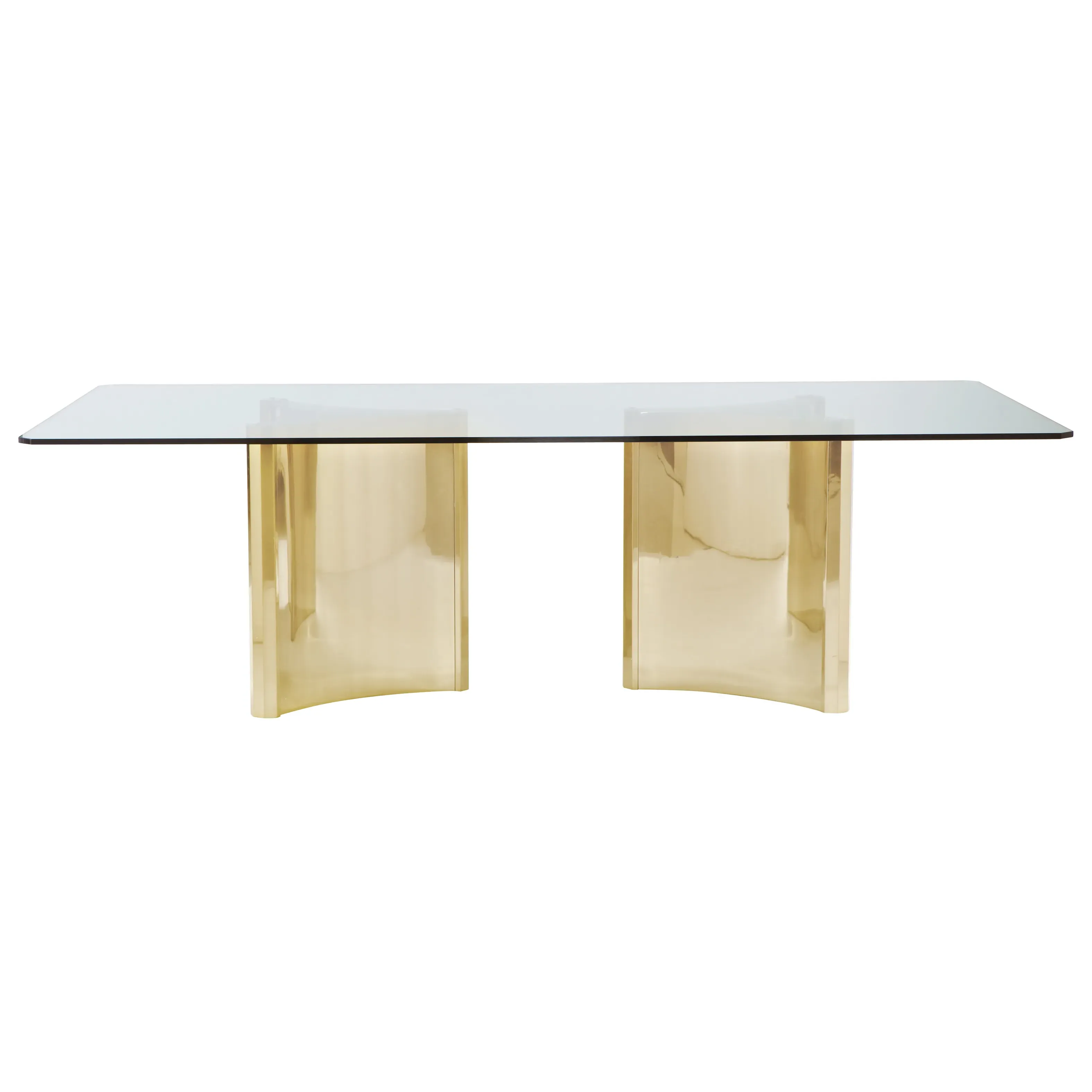 Ellen Pedestal Glass Top Dining Table - Gold, Steel image
