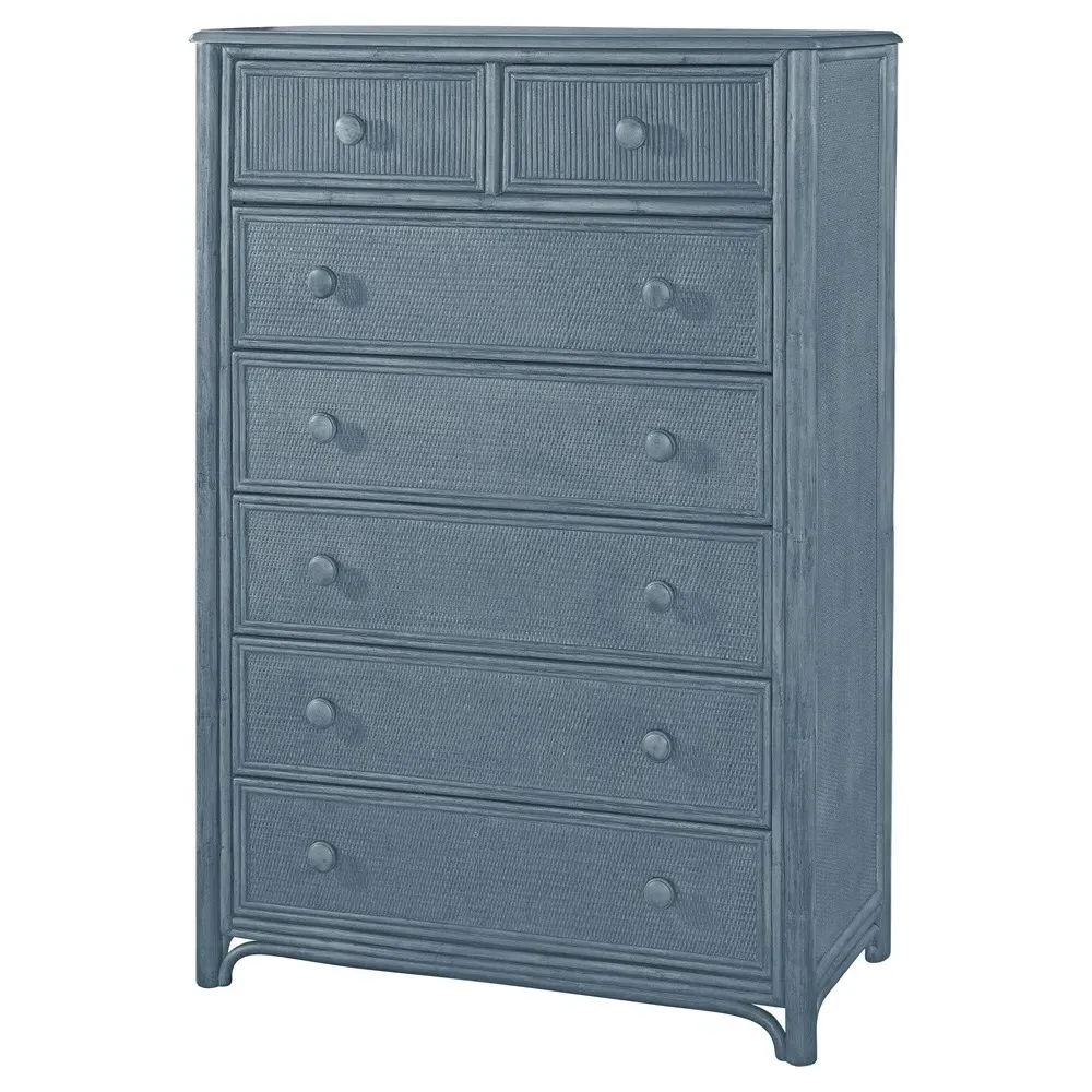 Elliana Tall Chest - Dark Blue, Rattan