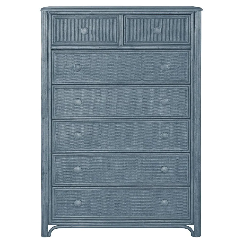 Elliana Tall Chest - Dark Blue, Rattan