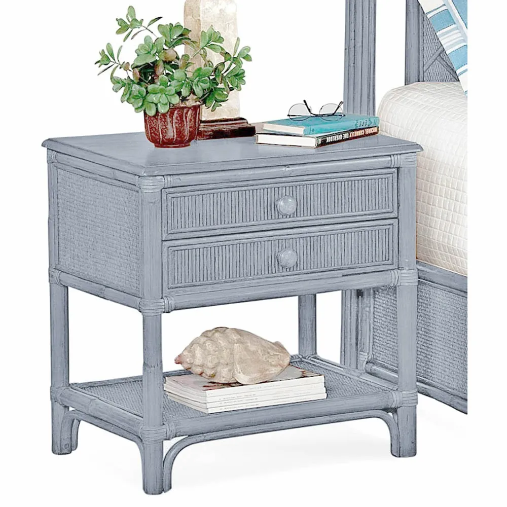 Elliana Woven Rattan Nightstand - Blue