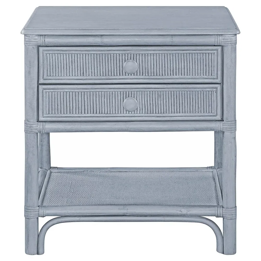 Elliana Woven Rattan Nightstand - Blue image