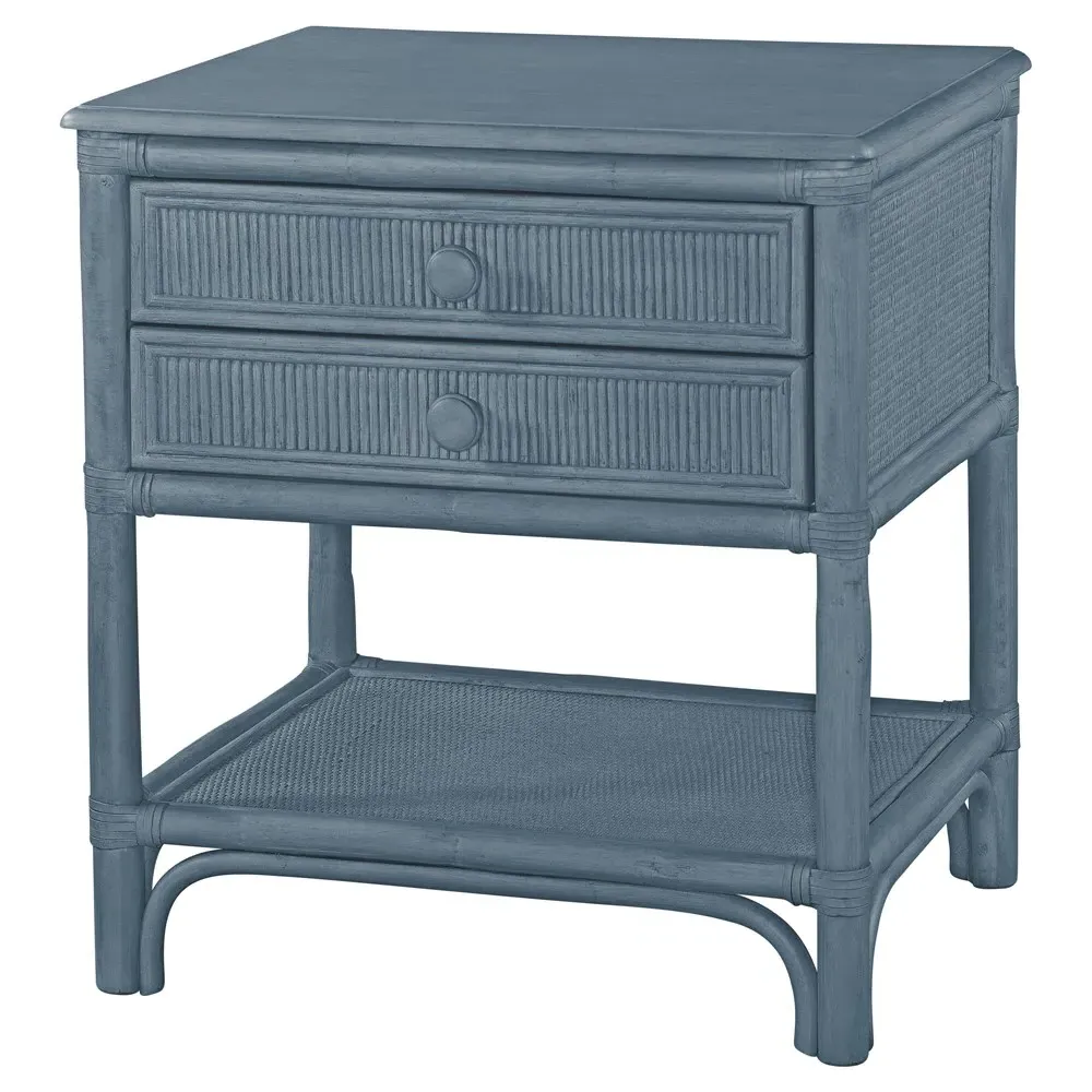Elliana Woven Rattan Nightstand - Dark Blue