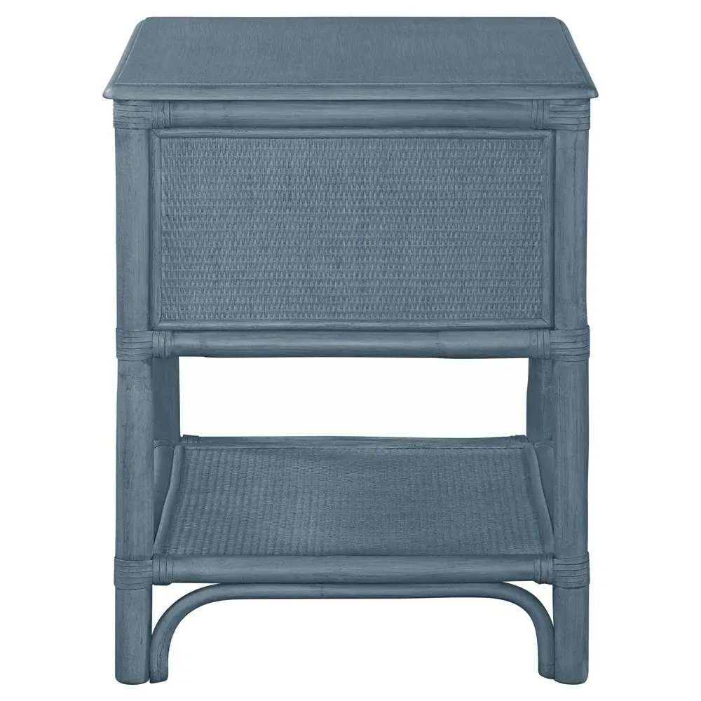 Elliana Woven Rattan Nightstand - Dark Blue