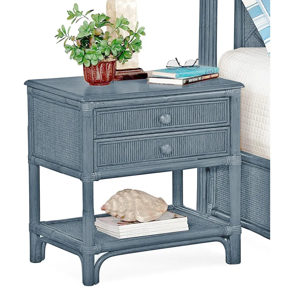 Elliana Woven Rattan Nightstand - Dark Blue