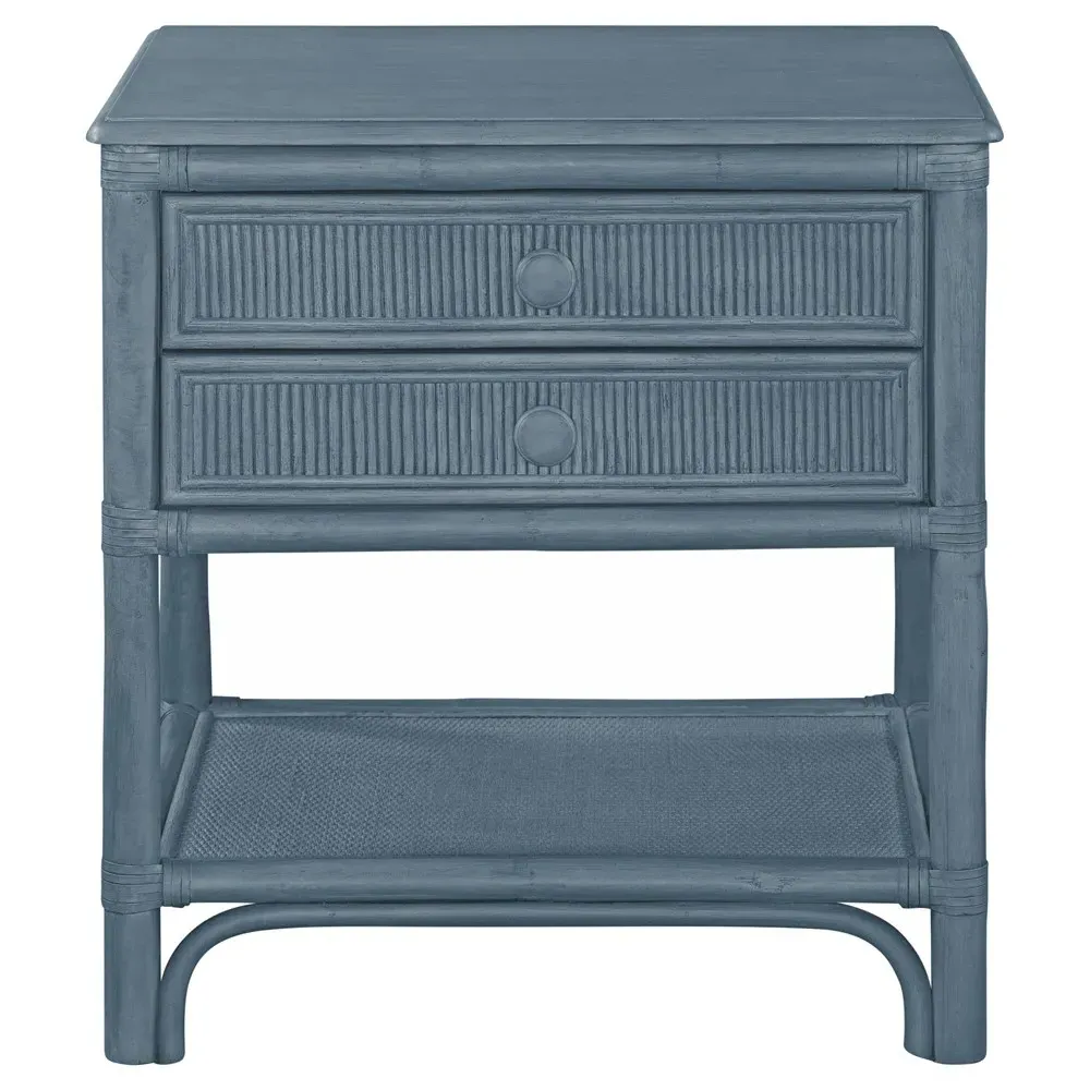 Elliana Woven Rattan Nightstand - Dark Blue