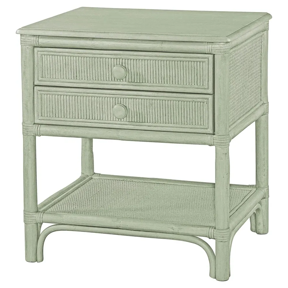 Elliana Woven Rattan Nightstand - Green