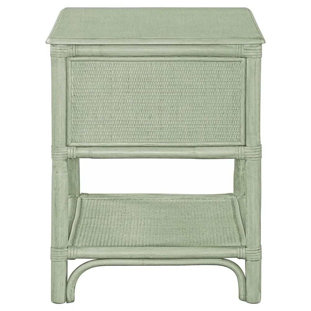 Elliana Woven Rattan Nightstand - Green