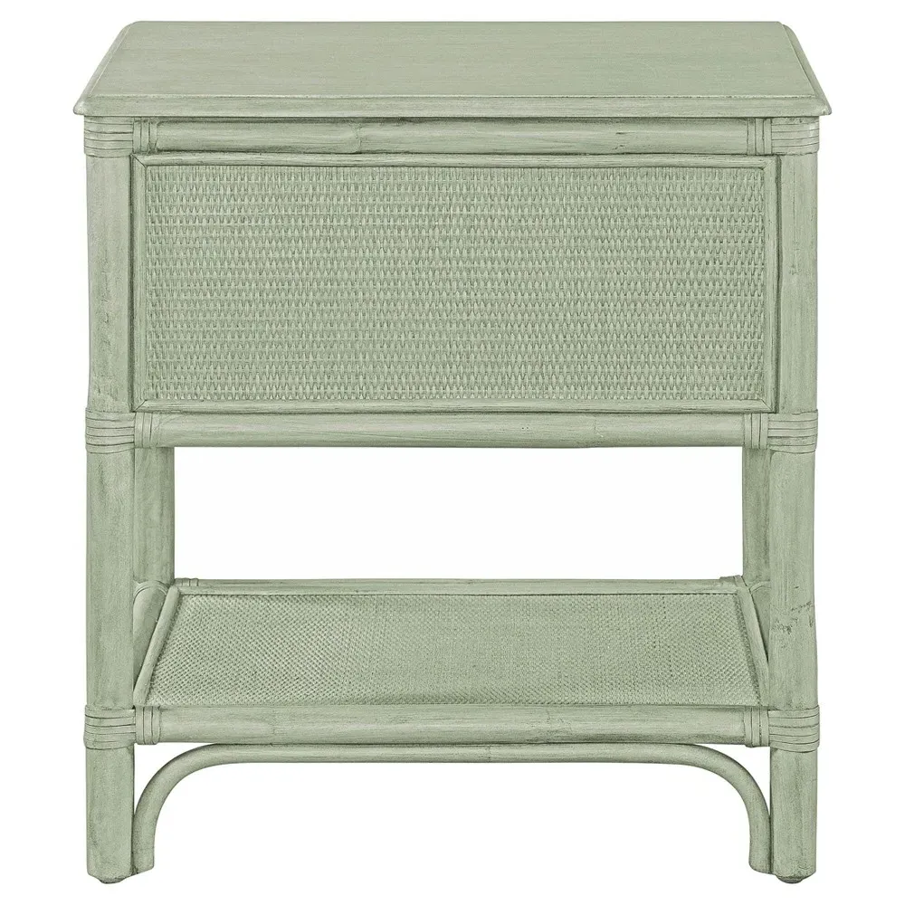 Elliana Woven Rattan Nightstand - Green