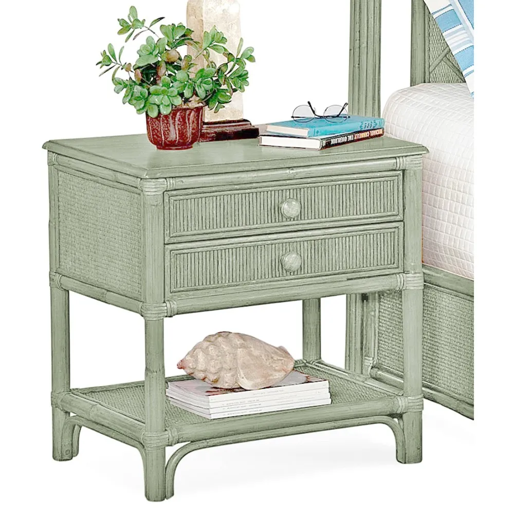 Elliana Woven Rattan Nightstand - Green