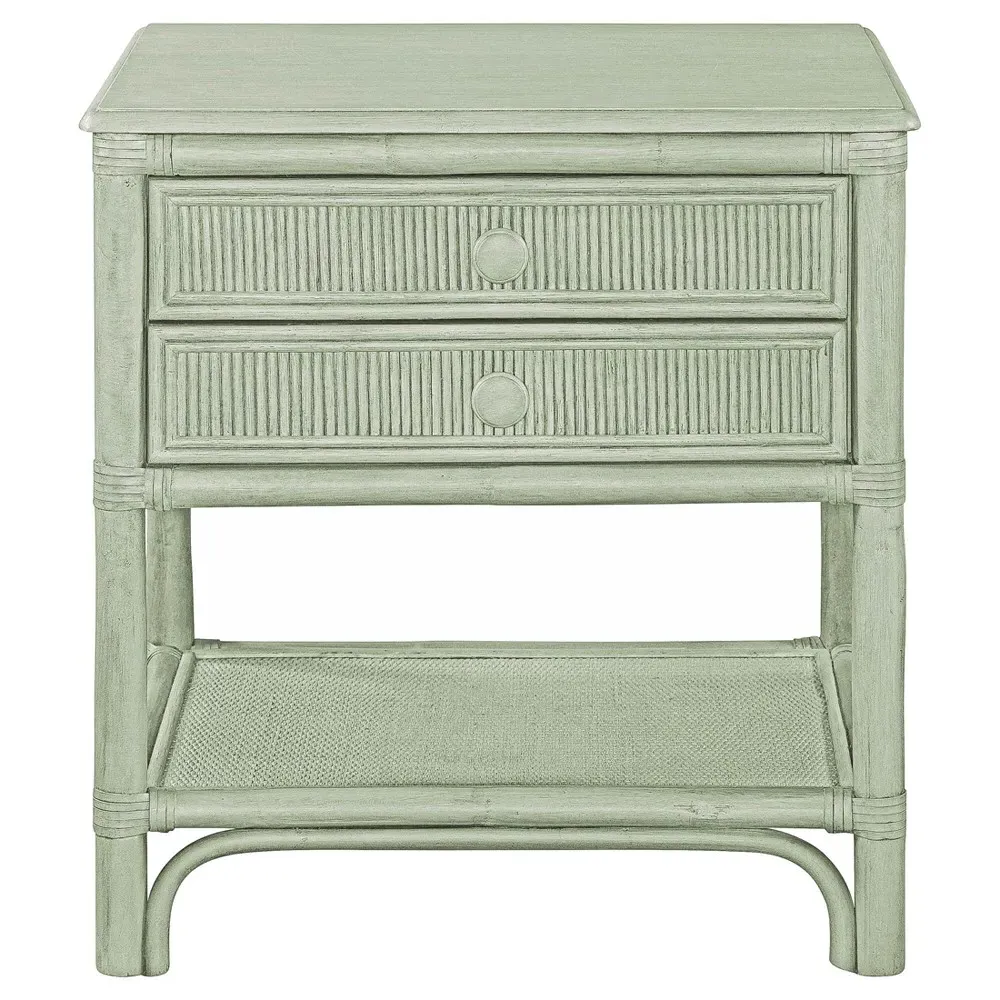 Elliana Woven Rattan Nightstand - Green