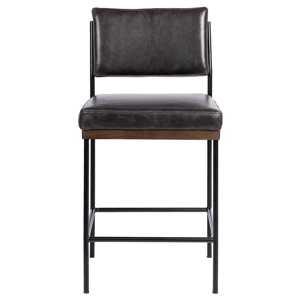 Ellie Bar Stool - Black, Leather