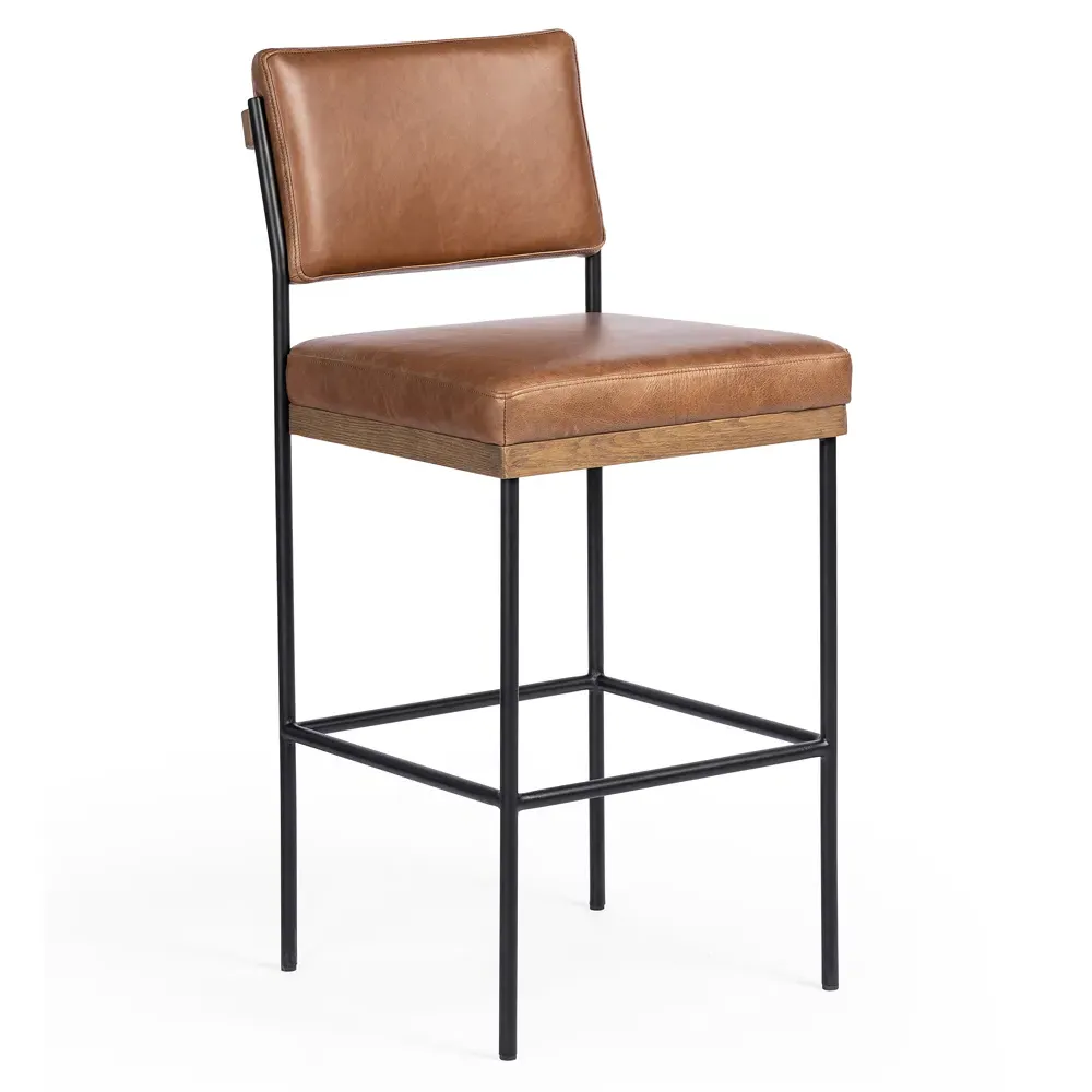 Ellie Bar Stool - Brown, Leather