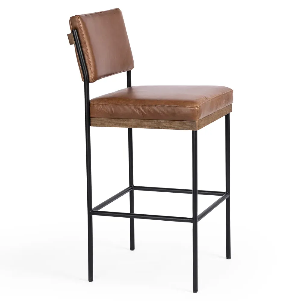 Ellie Bar Stool - Brown, Leather