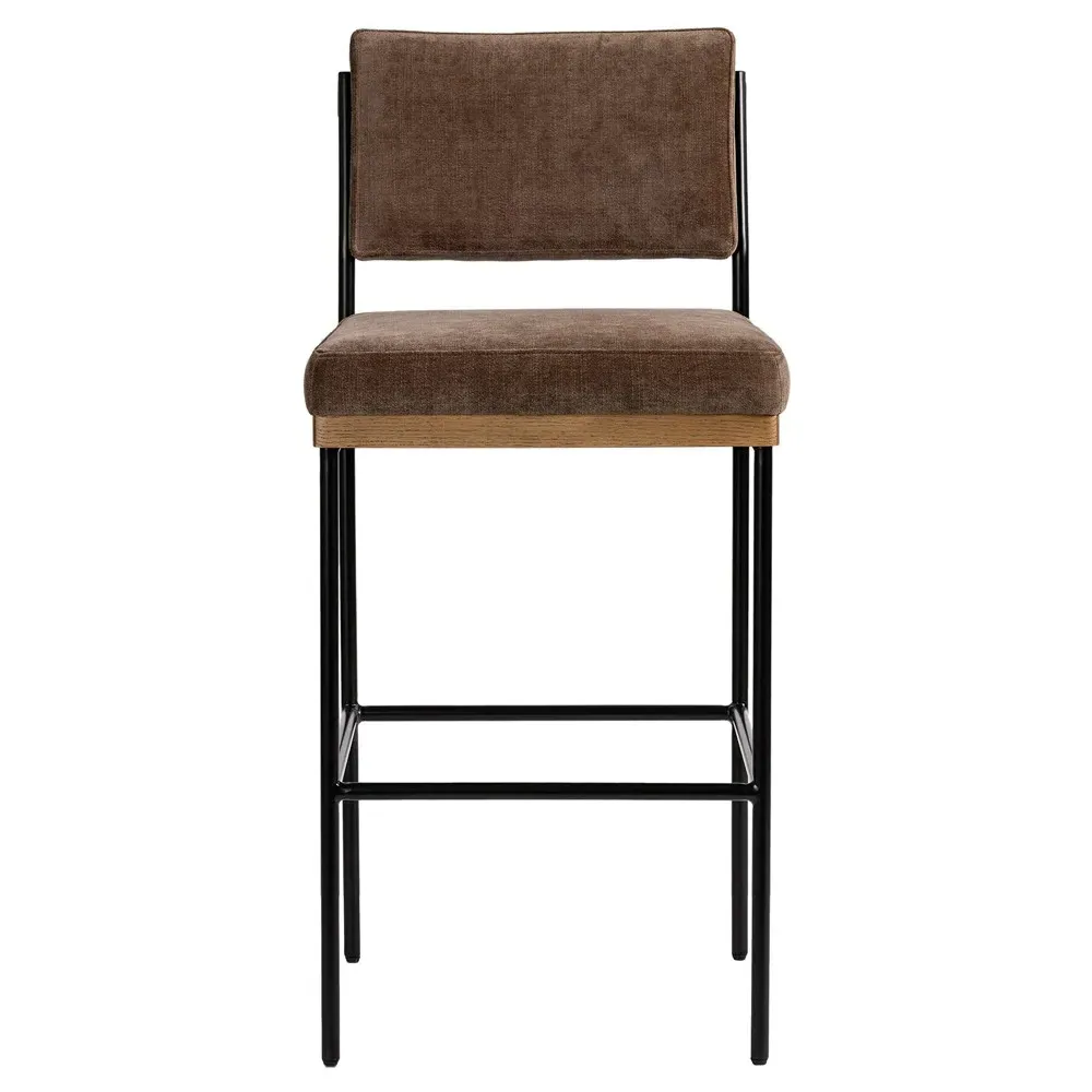 Ellie Bar Stool - Brown, Velvet