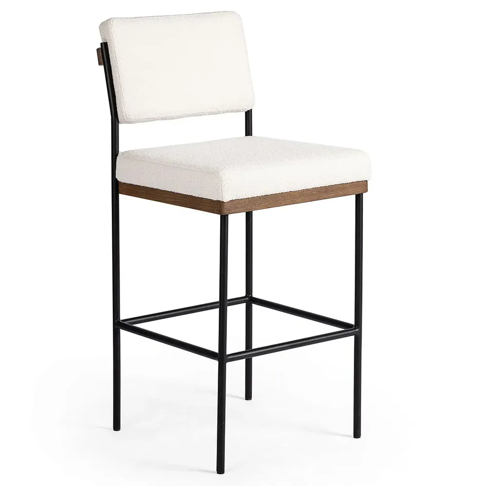 Ellie Bar Stool - White, Performance Fabric