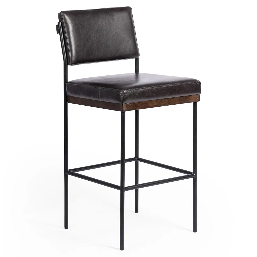 Ellie Counter Stool - Black, Leather