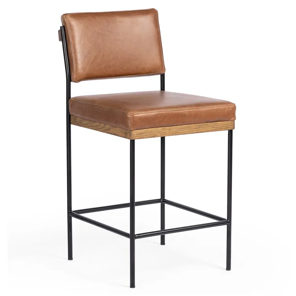 Ellie Counter Stool - Brown, Leather