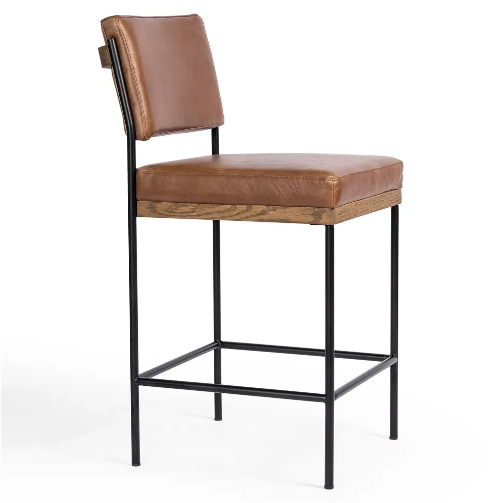 Ellie Counter Stool - Brown, Leather