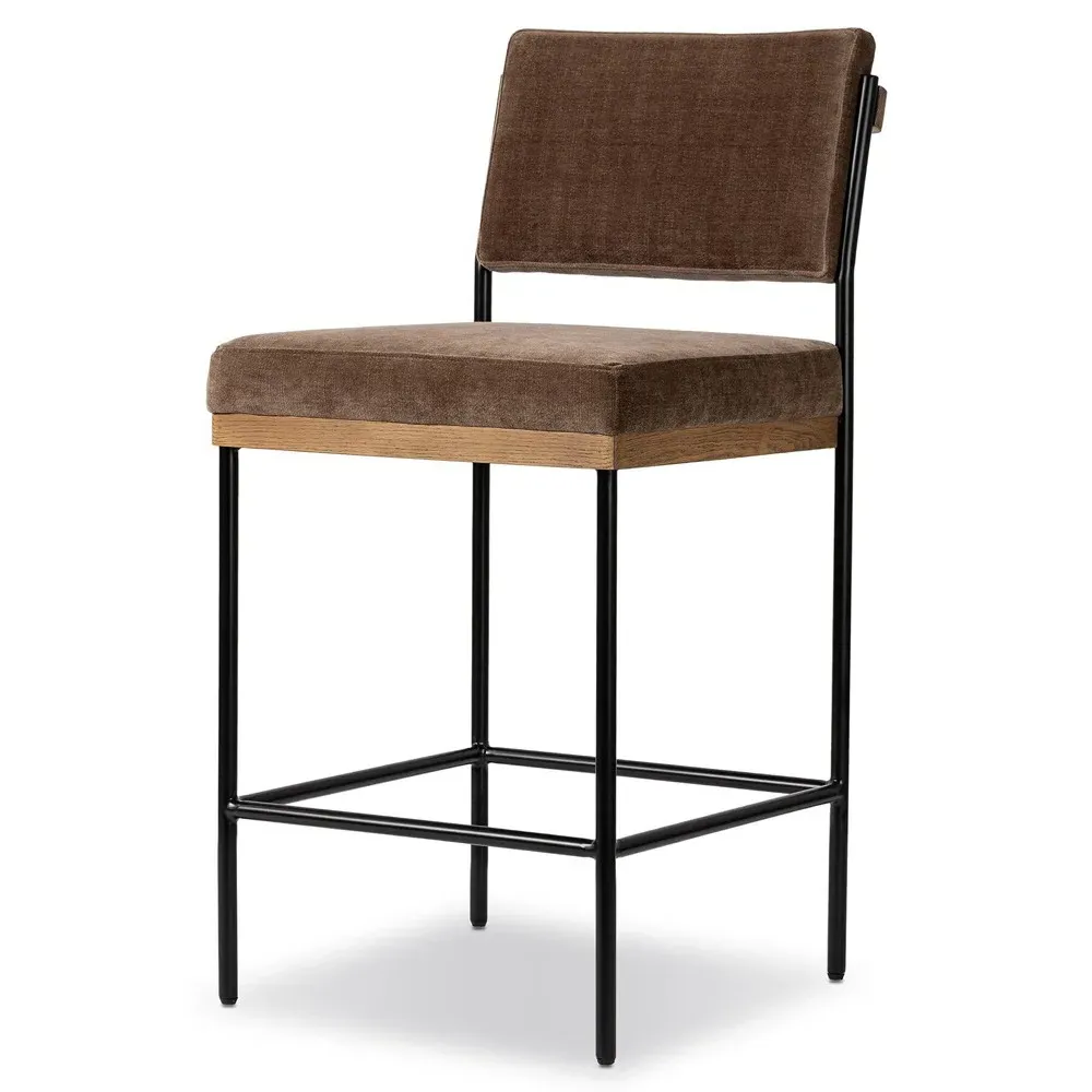 Ellie Counter Stool - Brown, Velvet