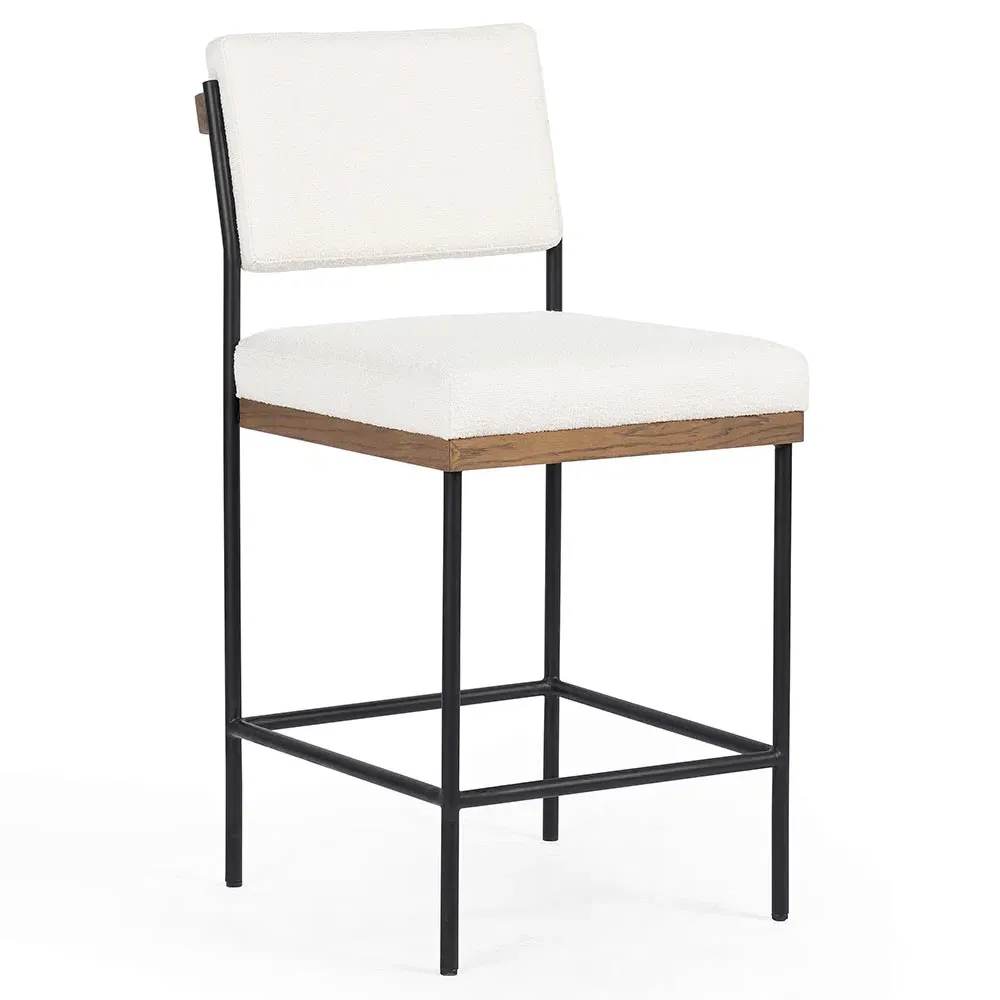 Ellie Counter Stool - White, Performance Fabric