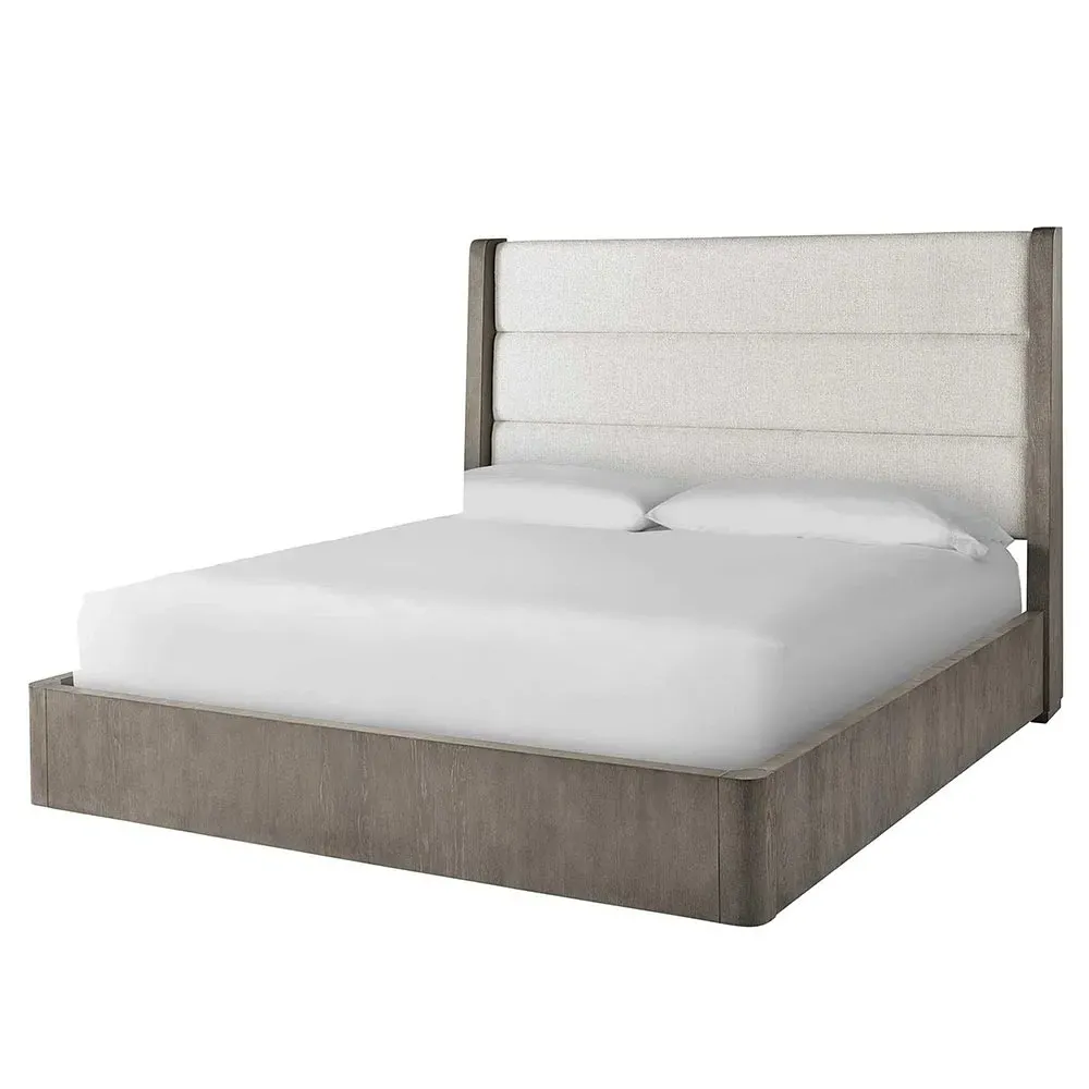 Ellie King Size Tufted Bed - Off White, Oak