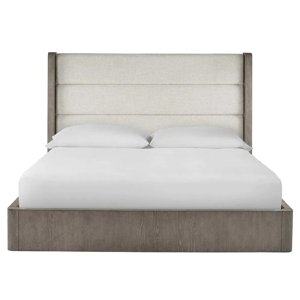 Ellie King Size Tufted Bed - Off White, Oak