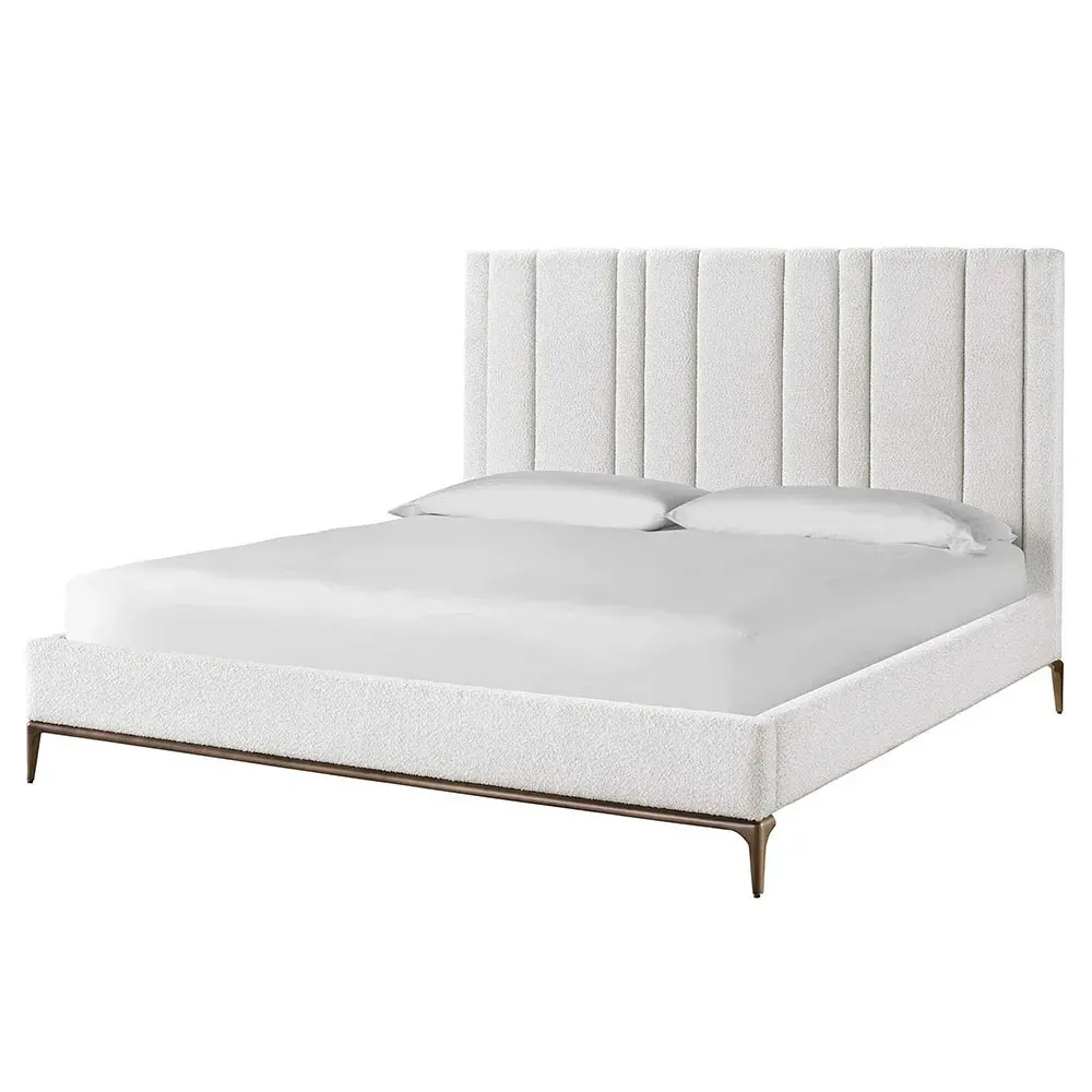 Ellie King Size Tufted Bed - White, Metal