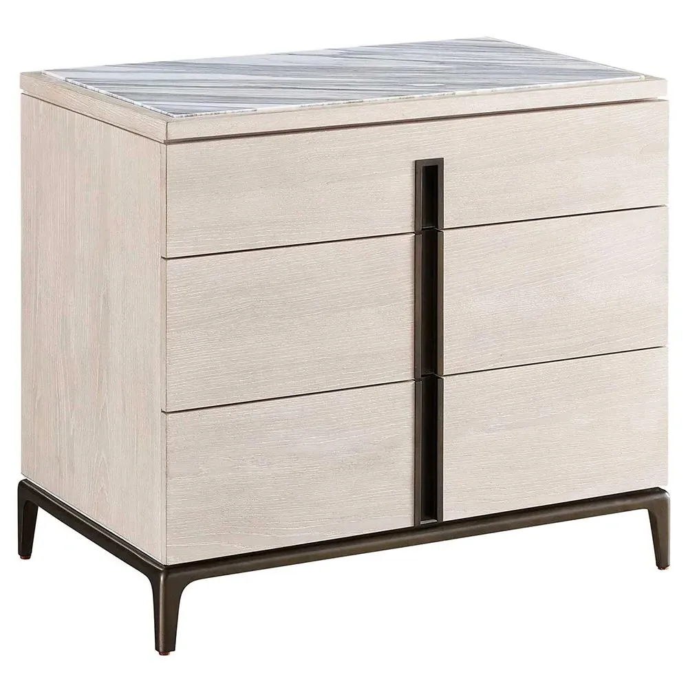 Ellie Nightstand - White Marble, Oak Wood