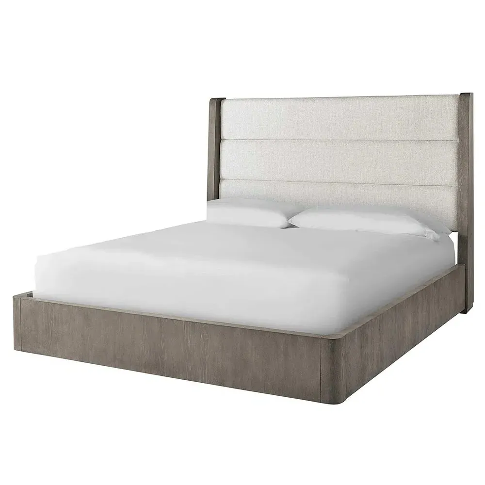 Ellie Queen Size Tufted Bed - Off White, Oak