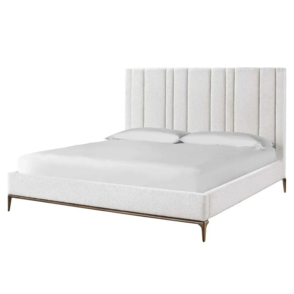 Ellie Queen Size Tufted Bed - White, Metal