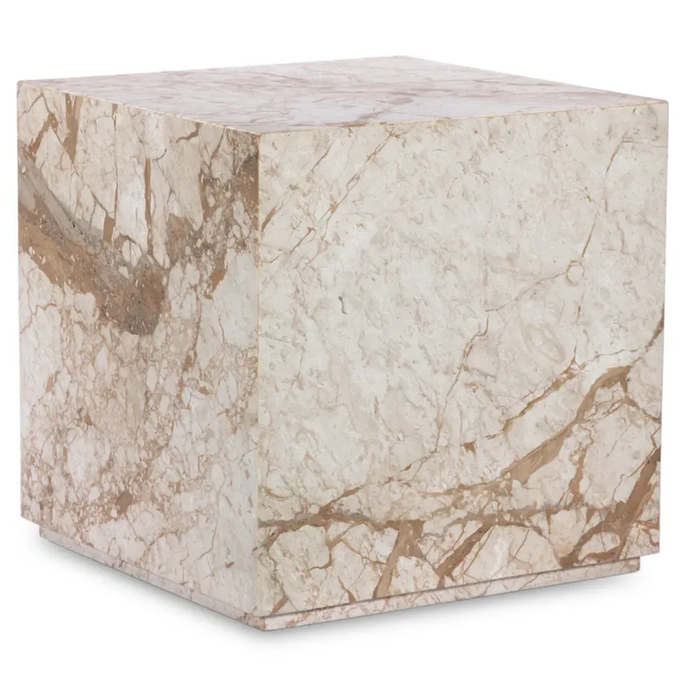 Ellie Square Block End Table - Taupe, Marble