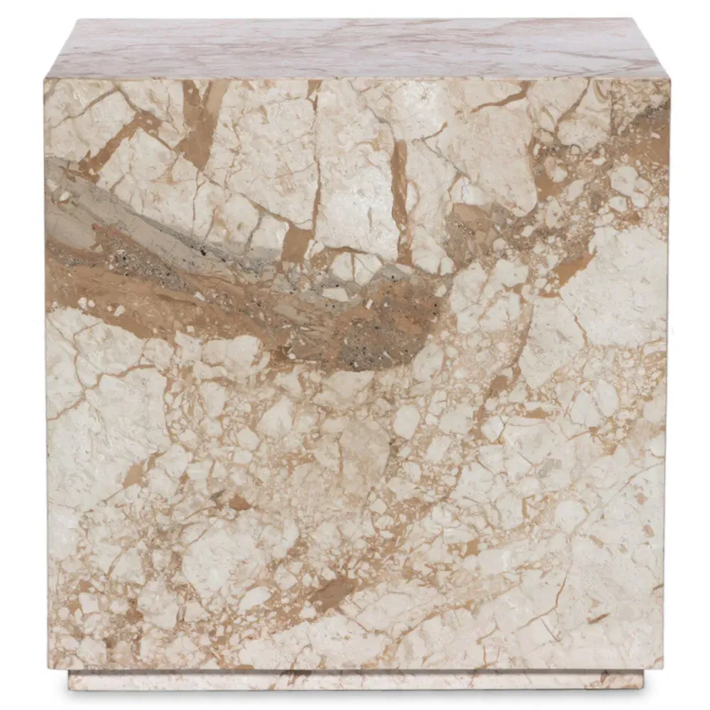 Ellie Square Block End Table - Taupe, Marble