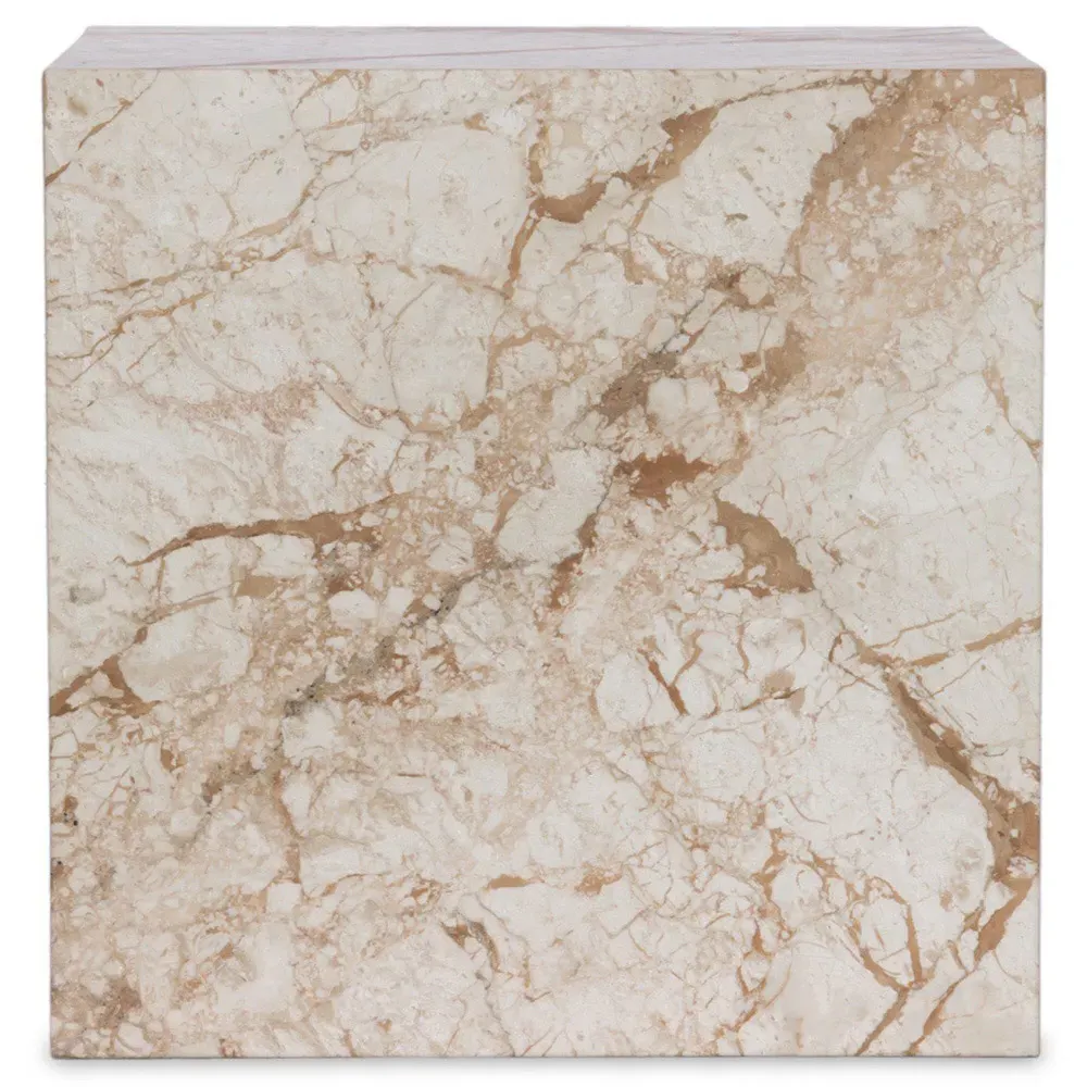 Ellie Square Block End Table - Taupe, Marble