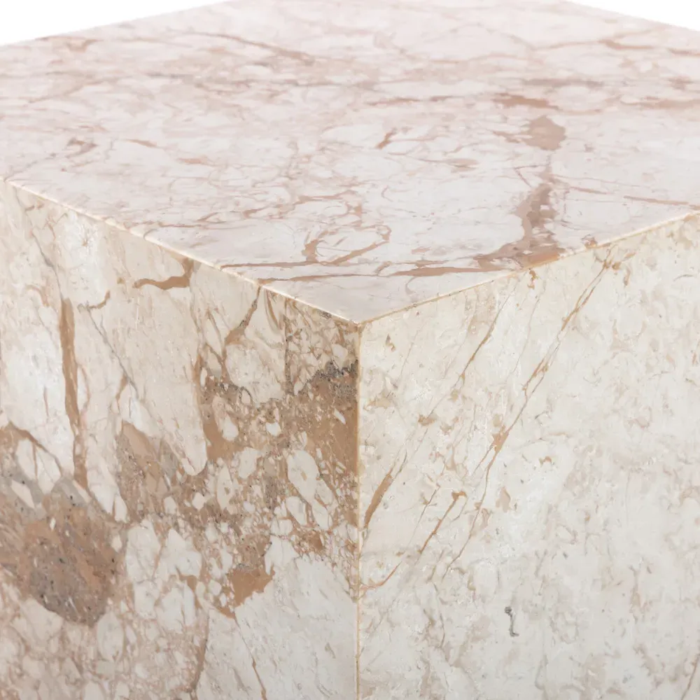 Ellie Square Block End Table - Taupe, Marble