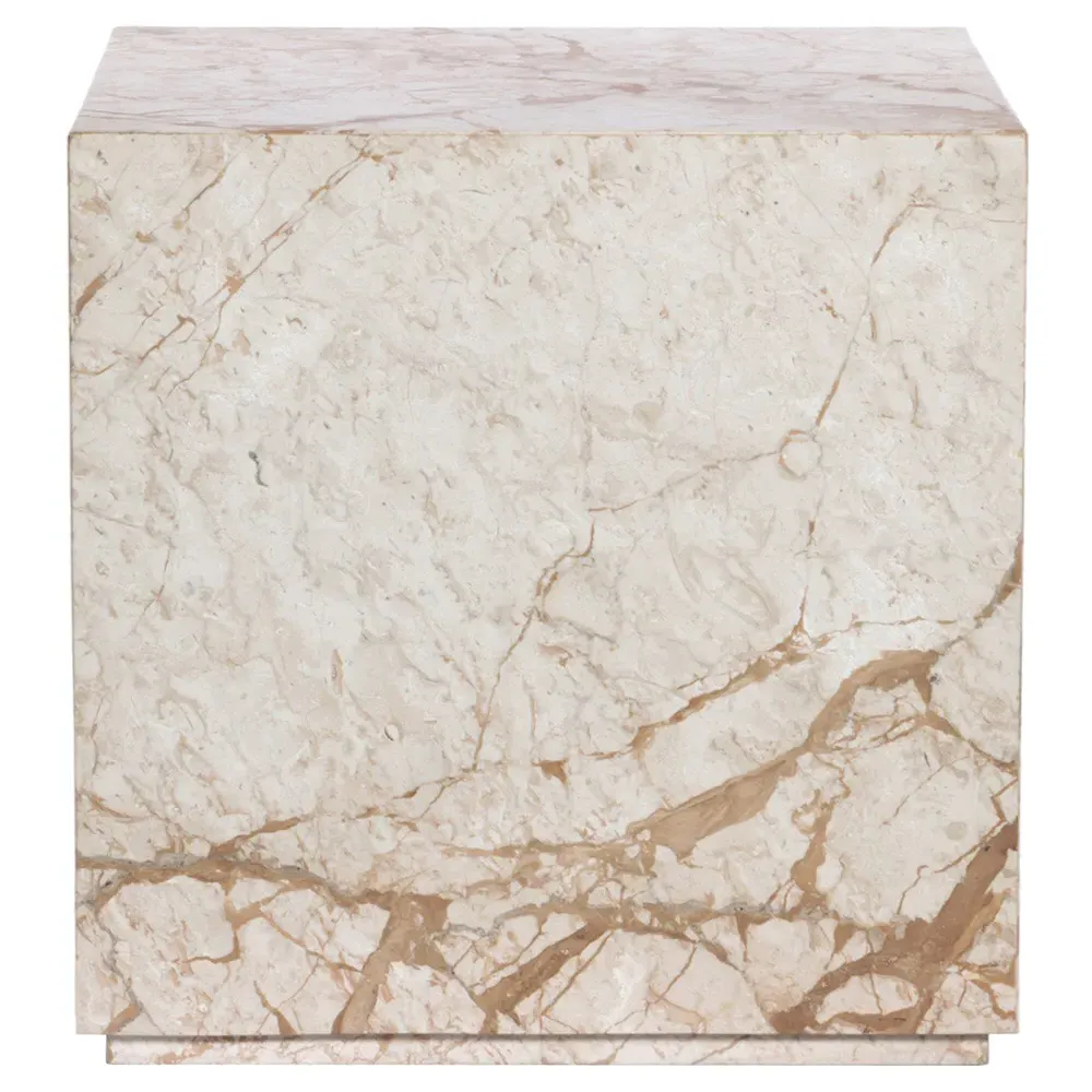 Ellie Square Block End Table - Taupe, Marble image