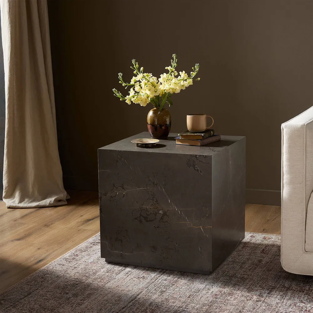 Ellie Square End Table - Grey, Marble