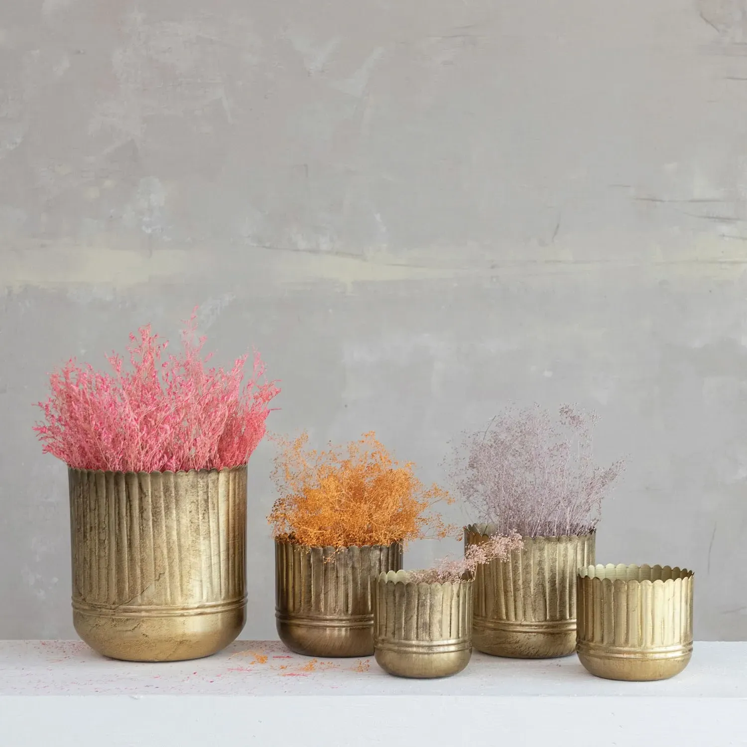 Ellison Scalloped Decorative Planter Set of 5 - Antique Gold, Iron