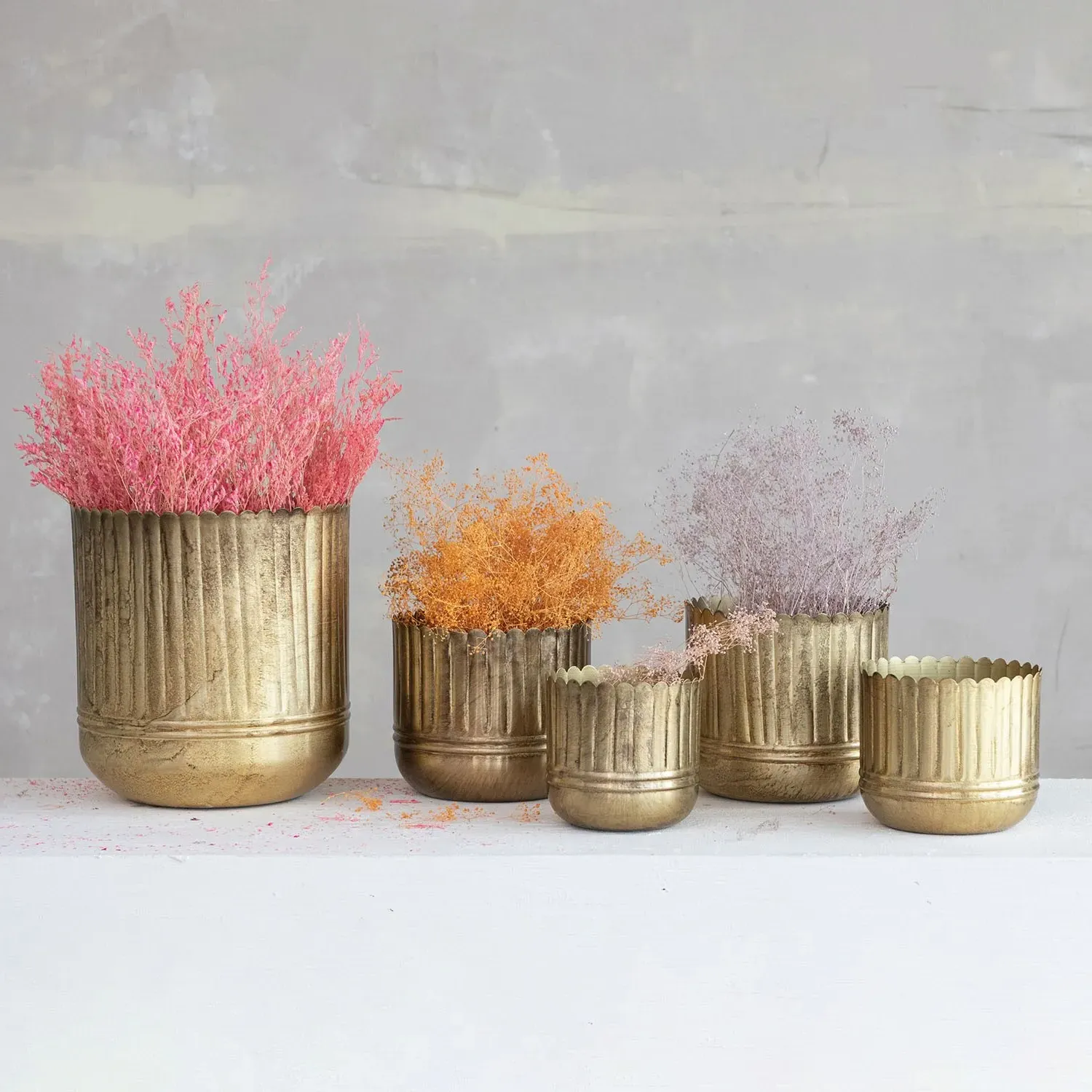 Ellison Scalloped Decorative Planter Set of 5 - Antique Gold, Iron