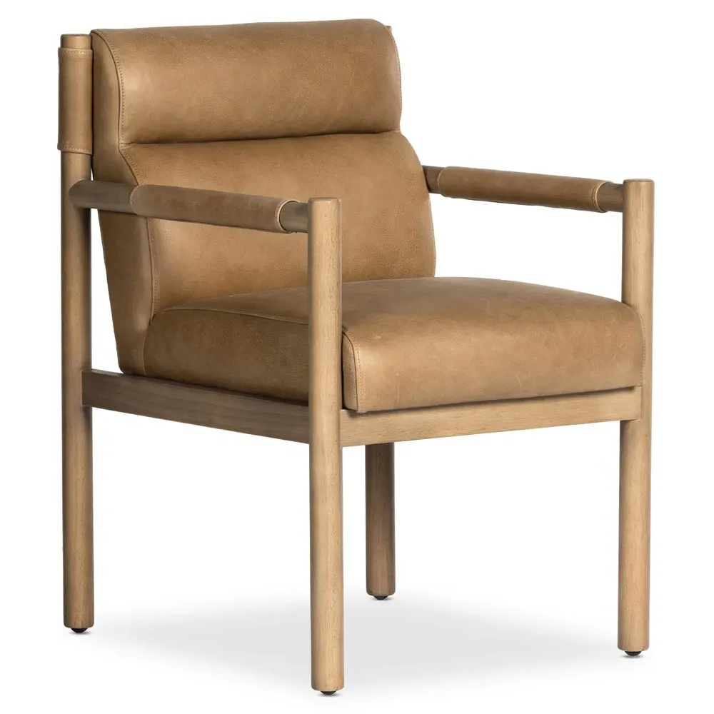 Elodie Tufted Dining Arm Chair - Brown, Leather