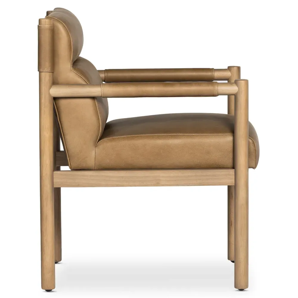 Elodie Tufted Dining Arm Chair - Brown, Leather