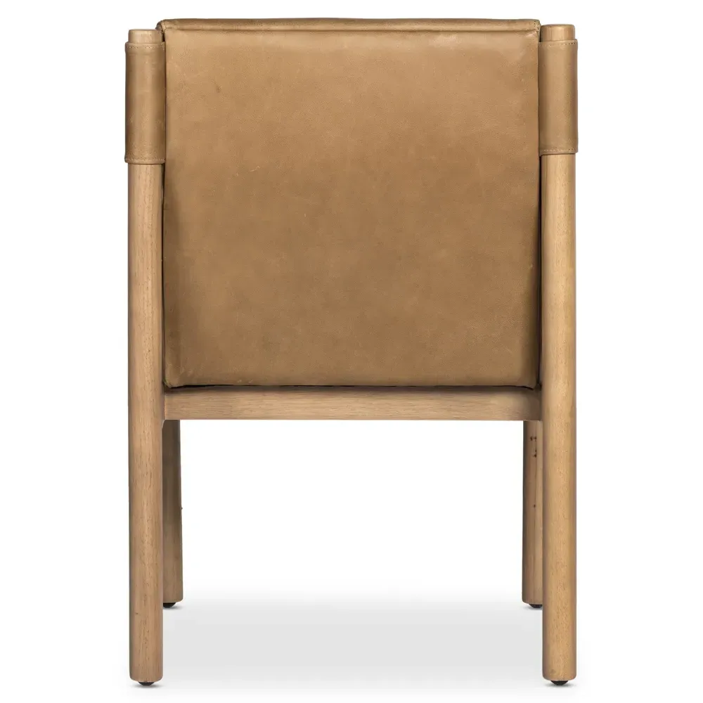 Elodie Tufted Dining Arm Chair - Brown, Leather