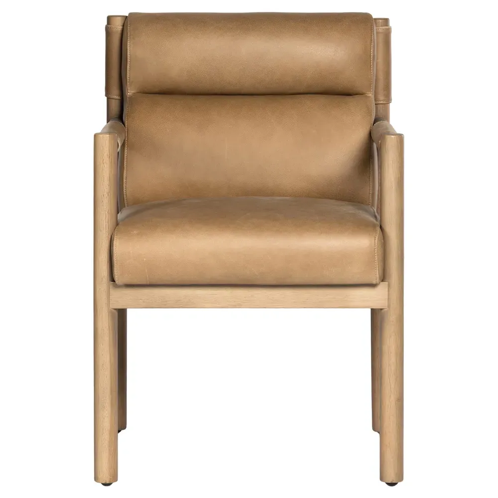 Elodie Tufted Dining Arm Chair - Brown, Leather