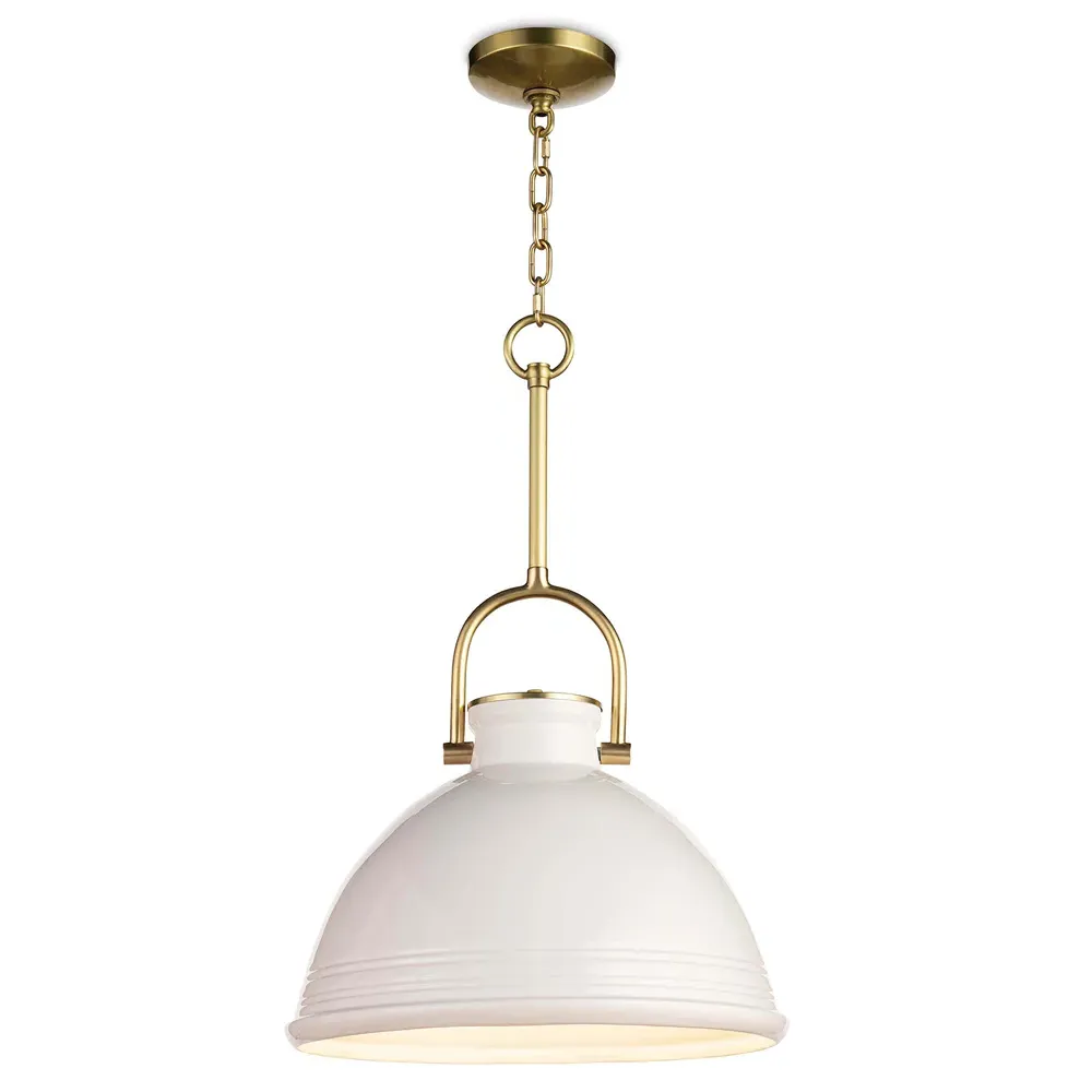 Eloise Large Ceramic Brass Accent Pendant - White