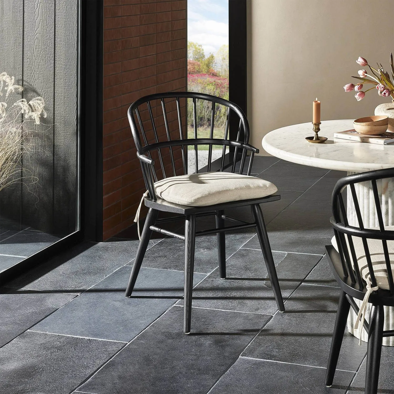 Elora Windsor Dining Chair with Cushion - Black, Ash Wood