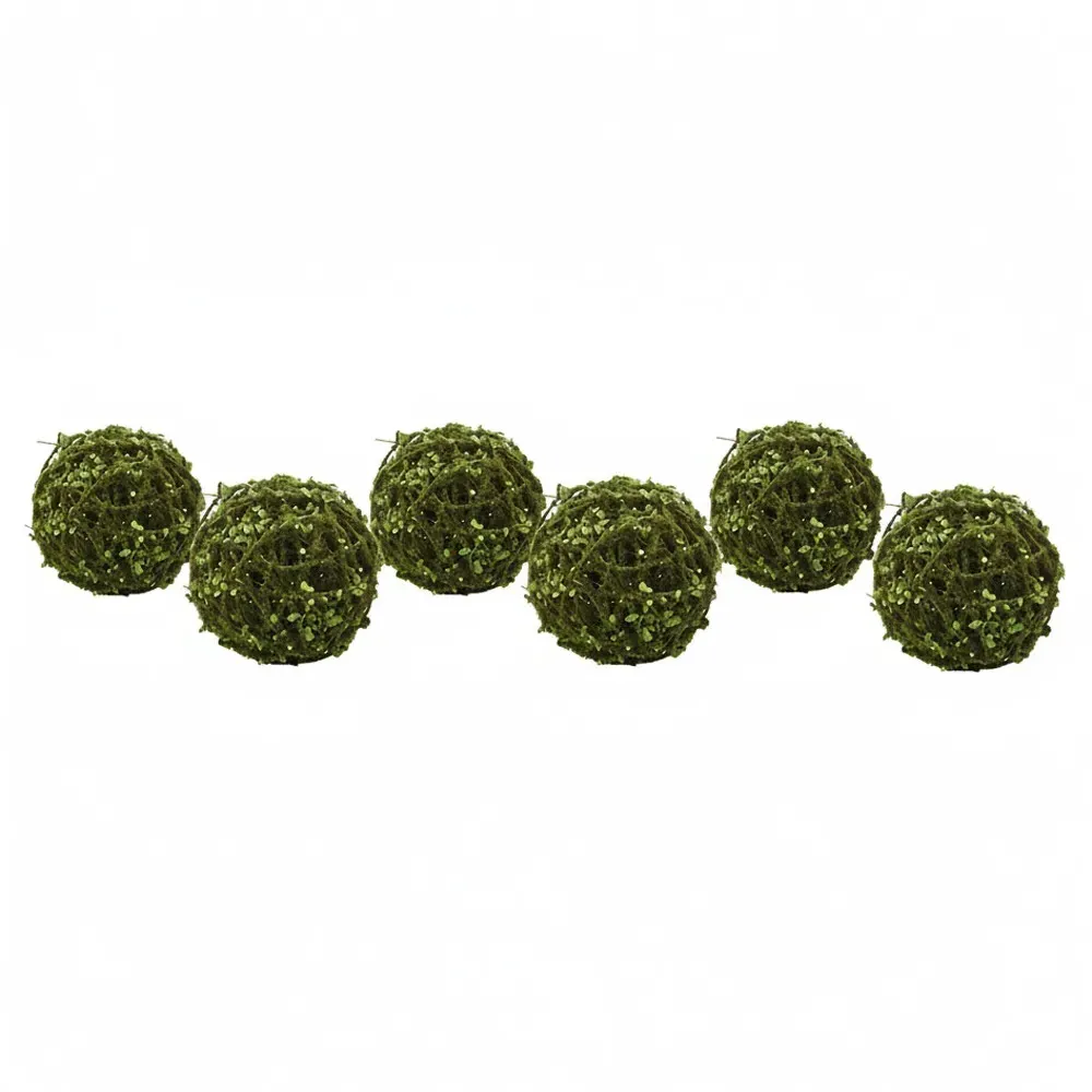 Elowen Faux Rattan Moss Orbs Set of 6 - Green image