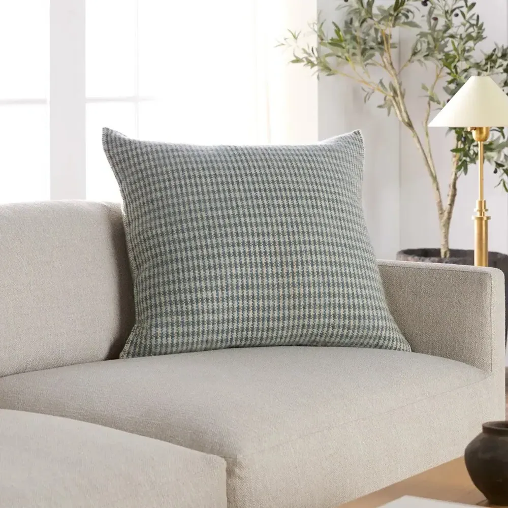 Elowen Gingham Throw Pillow - Green, Wool